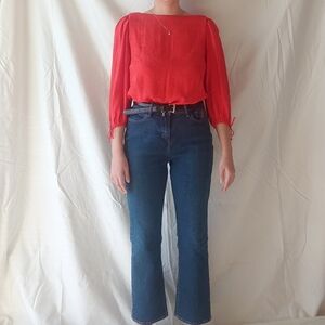 Raul Blanco Red Floral Silk Blouse